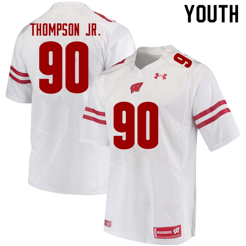 Youth #90 James Thompson Jr. Wisconsin Badgers College Football Jerseys Sale-White